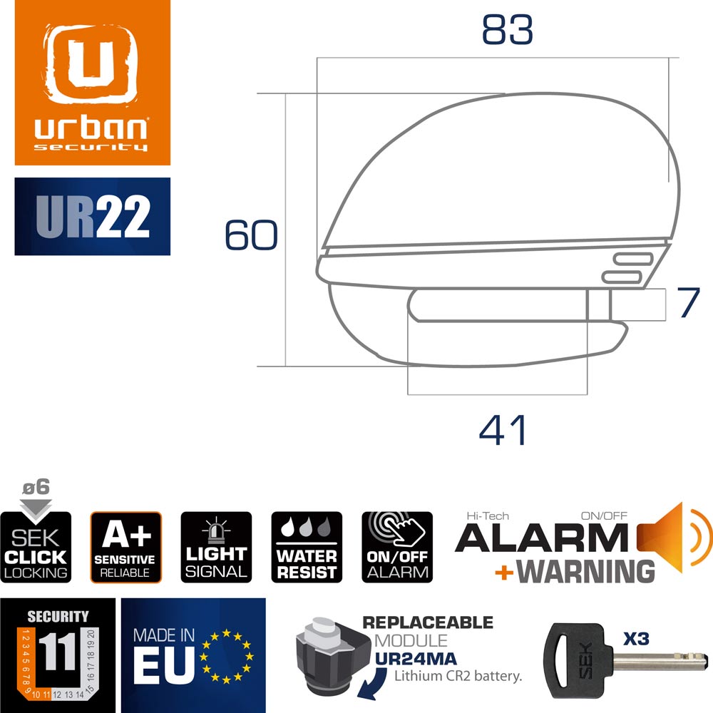 Bloque Disque Urban ø6 mm avec Alarme et Avertisseur Métal Brossé - vue 6