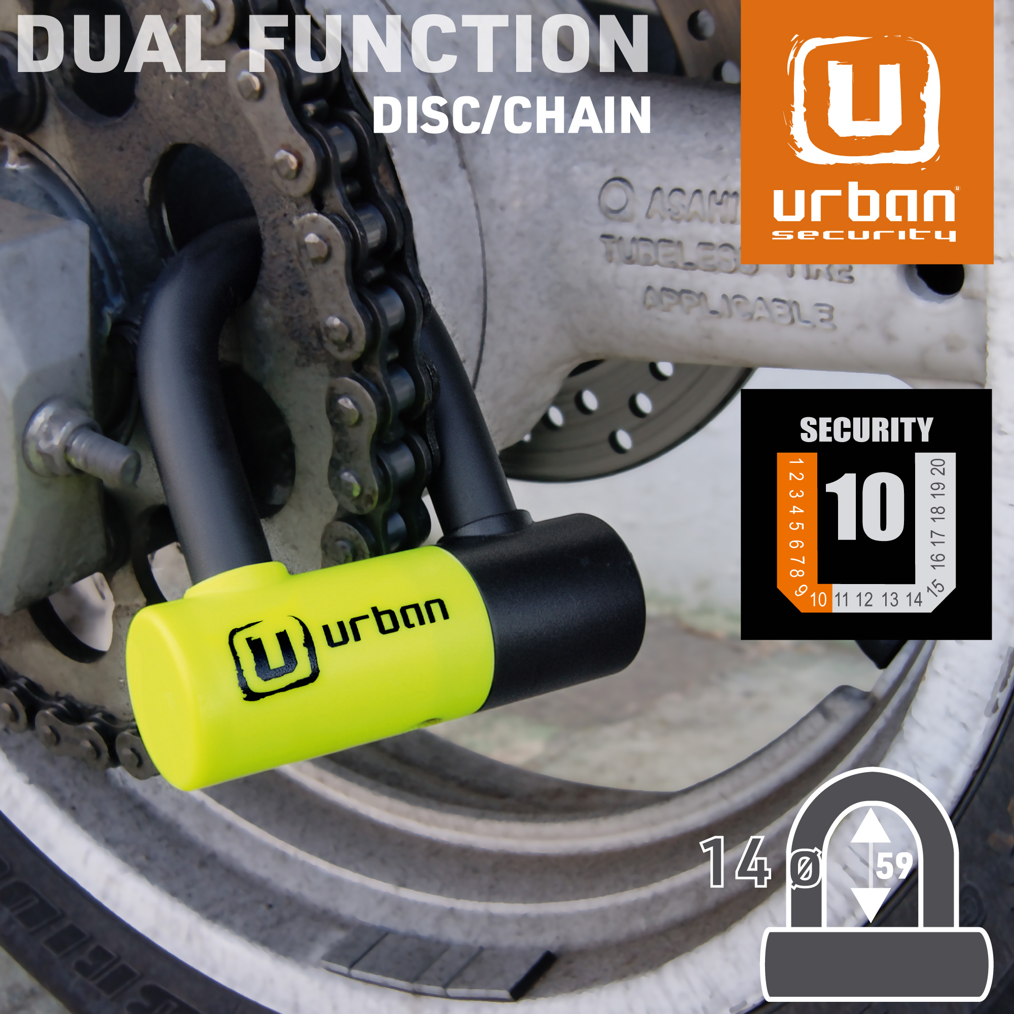 Urban Mini U Ø14 - 40x60 - Antivol à disque jaune et noir - vue 3