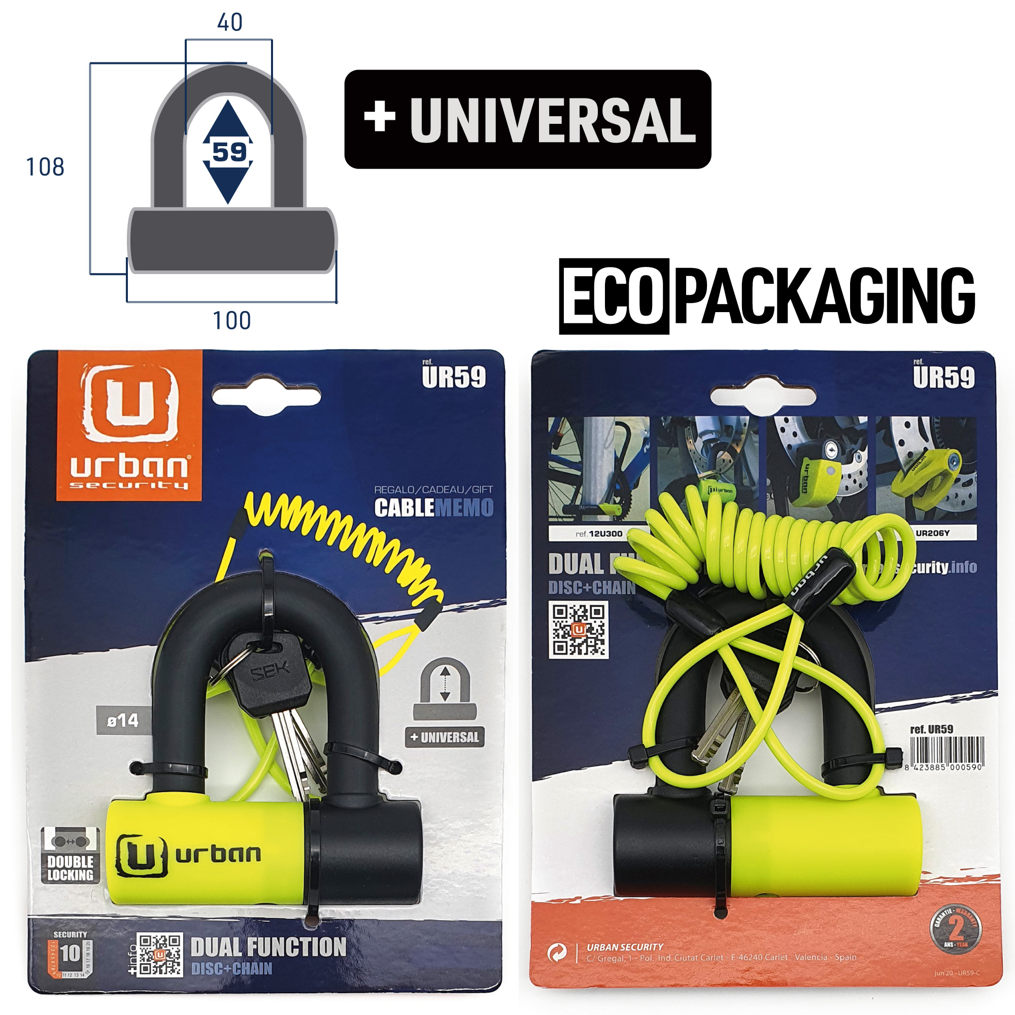 Urban Mini U Ø14 - 40x60 - Antivol à disque jaune et noir - vue 6
