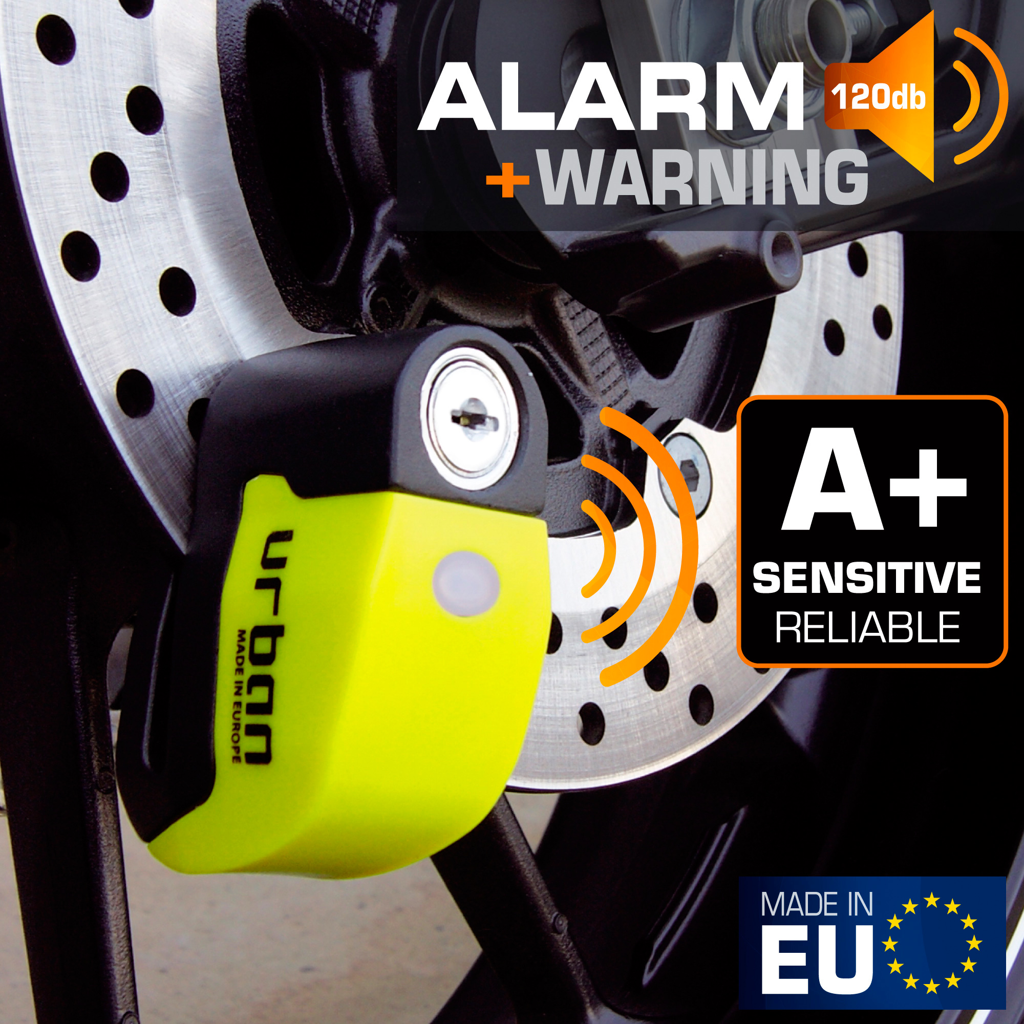 Bloque disque ø6 mm avec alarme Urban jaune et noir - vue 4
