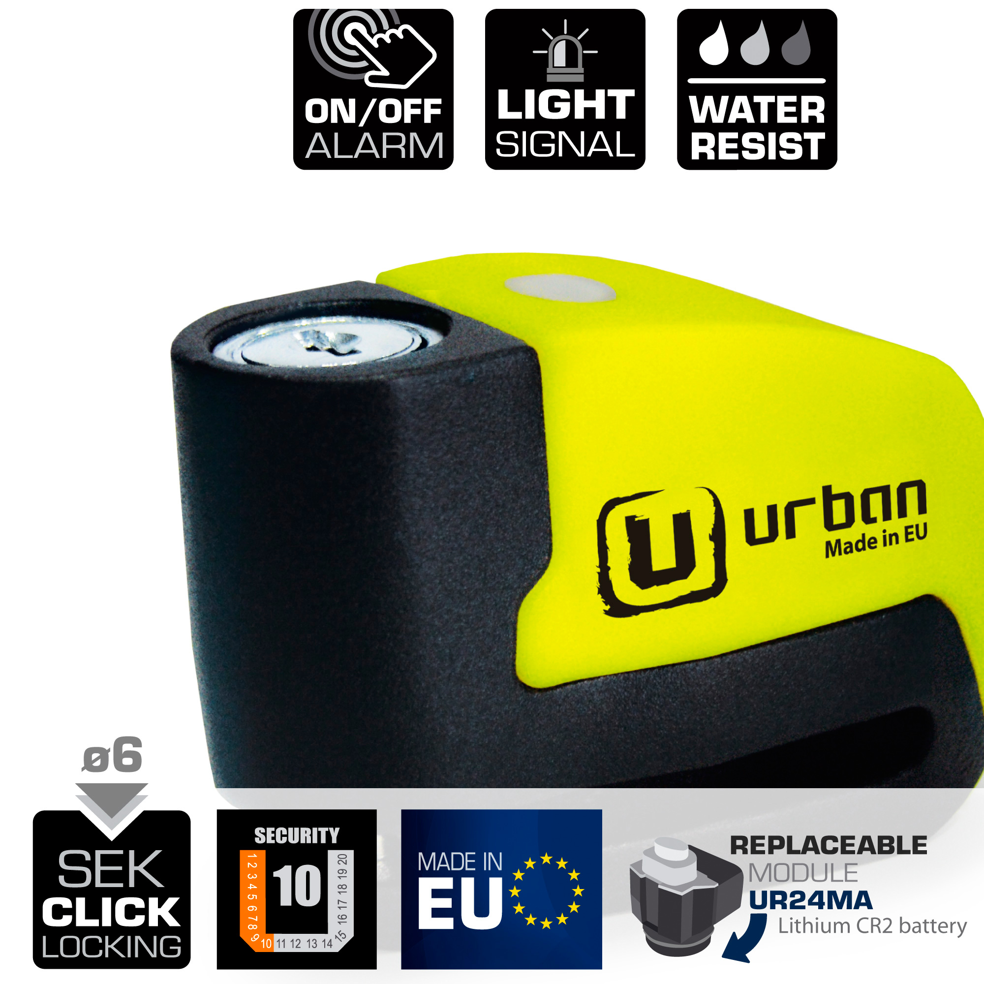 Bloque disque ø6 mm avec alarme Urban jaune et noir - vue 6