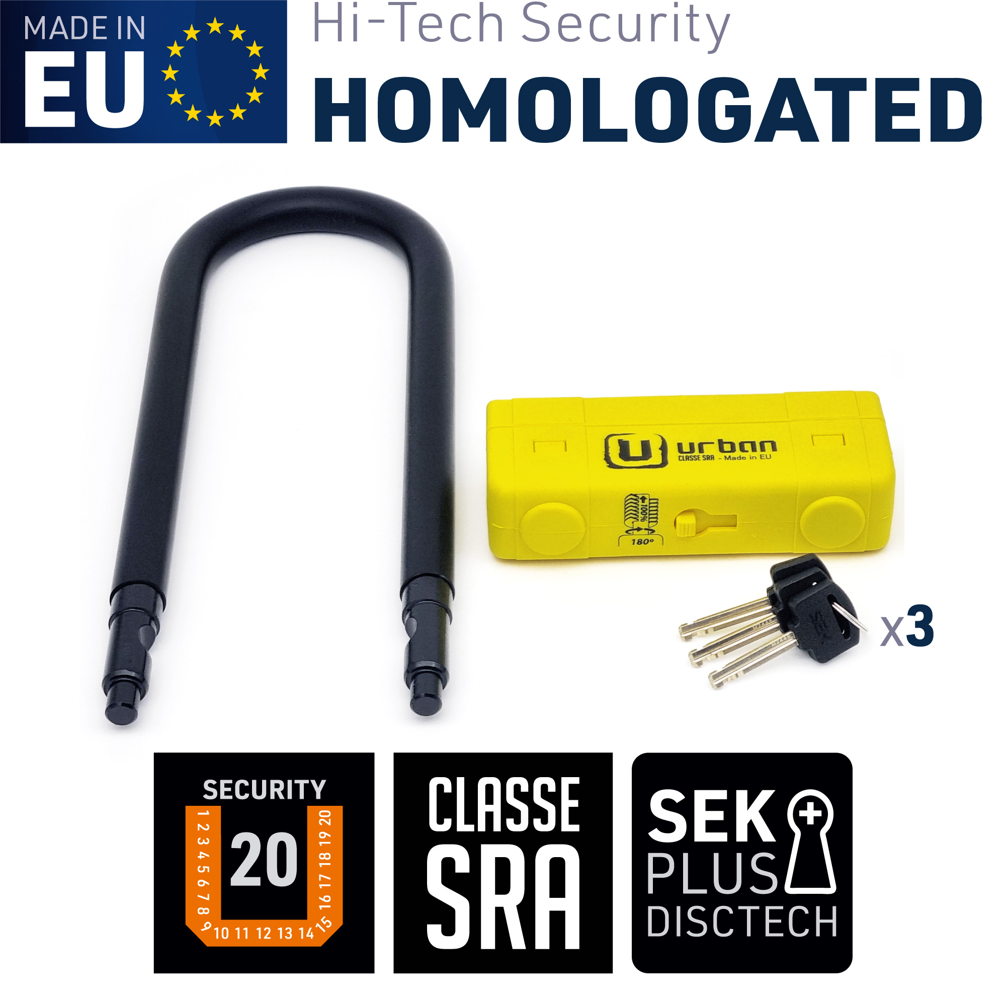 Antivol U Urban UR85 ø18 85×250 mm SRA Noir et Jaune - vue 3