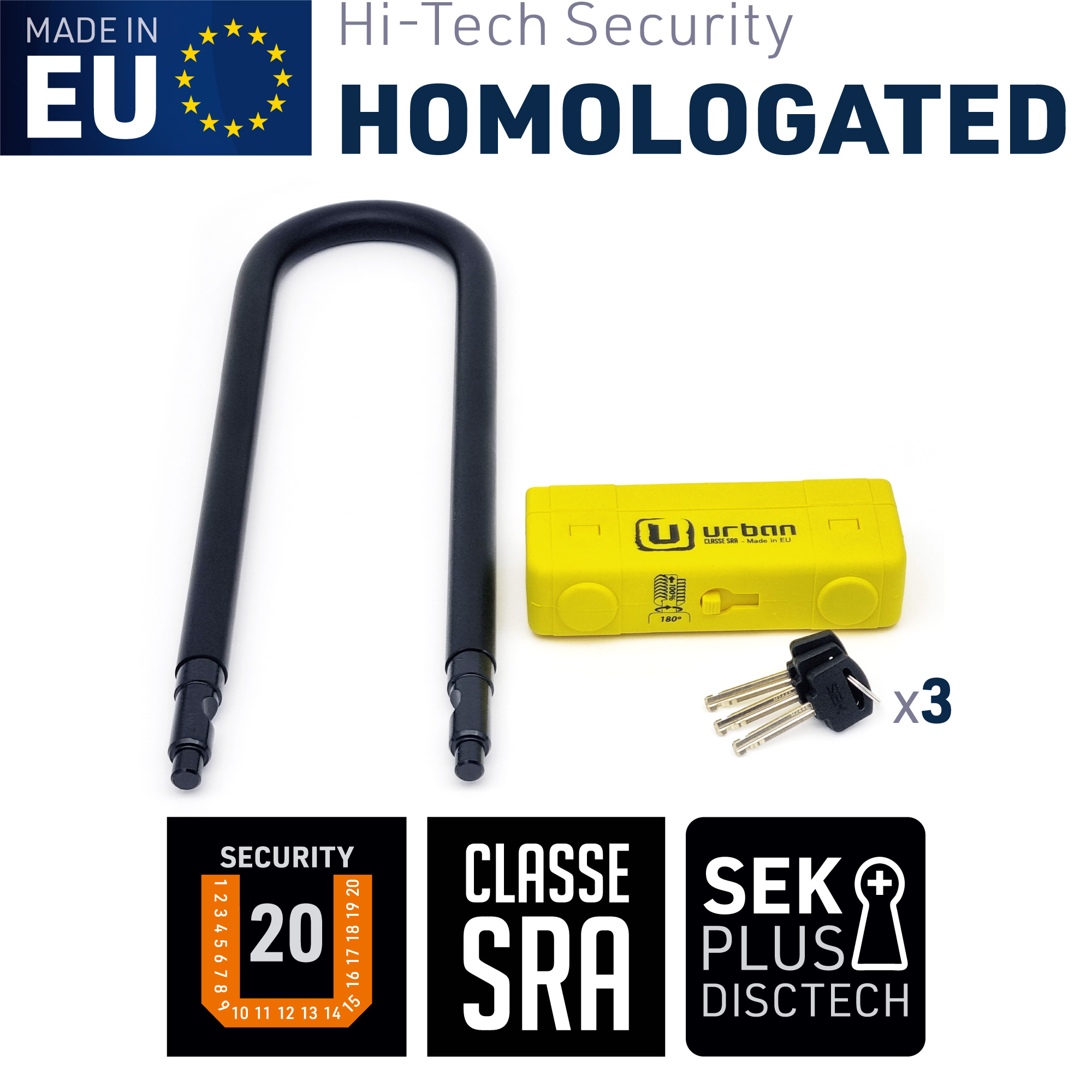 Antivol SRA en U Urban UR85 ø18 85×300 Homologation Noir & Jaune - vue 4