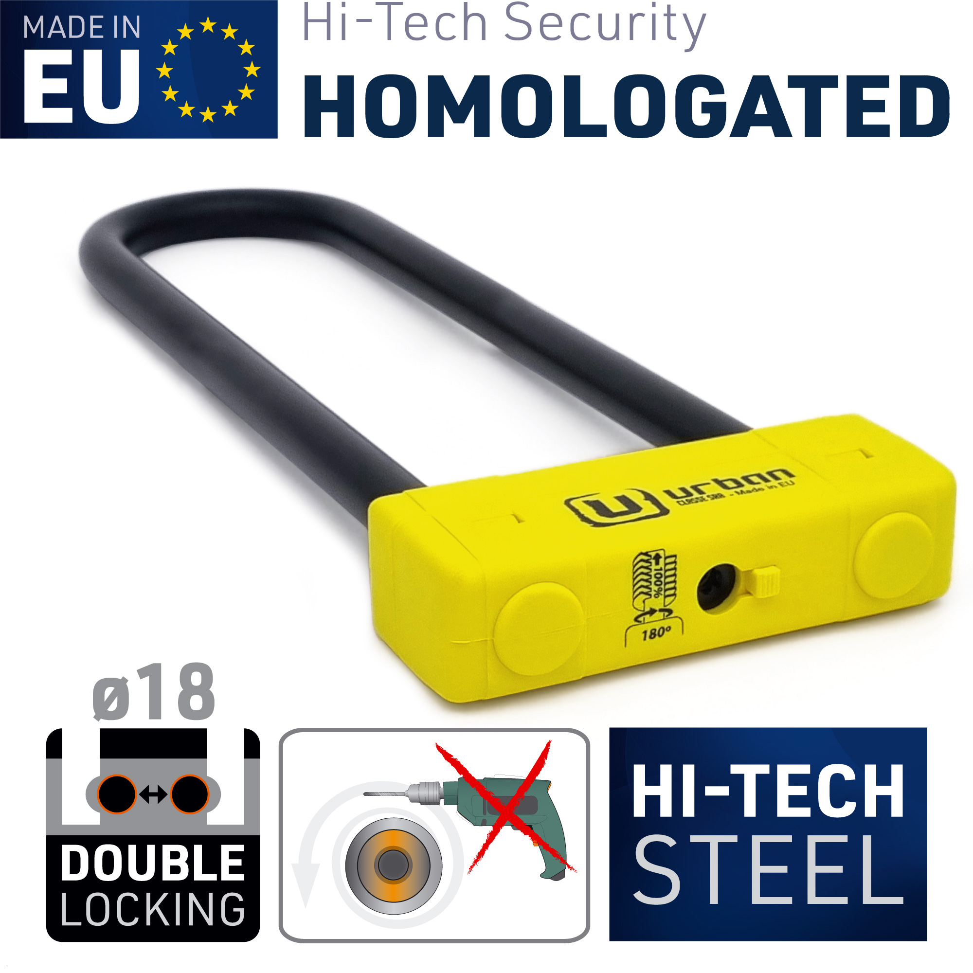 Antivol SRA en U Urban UR85 ø18 85×300 Homologation Noir & Jaune - vue 5