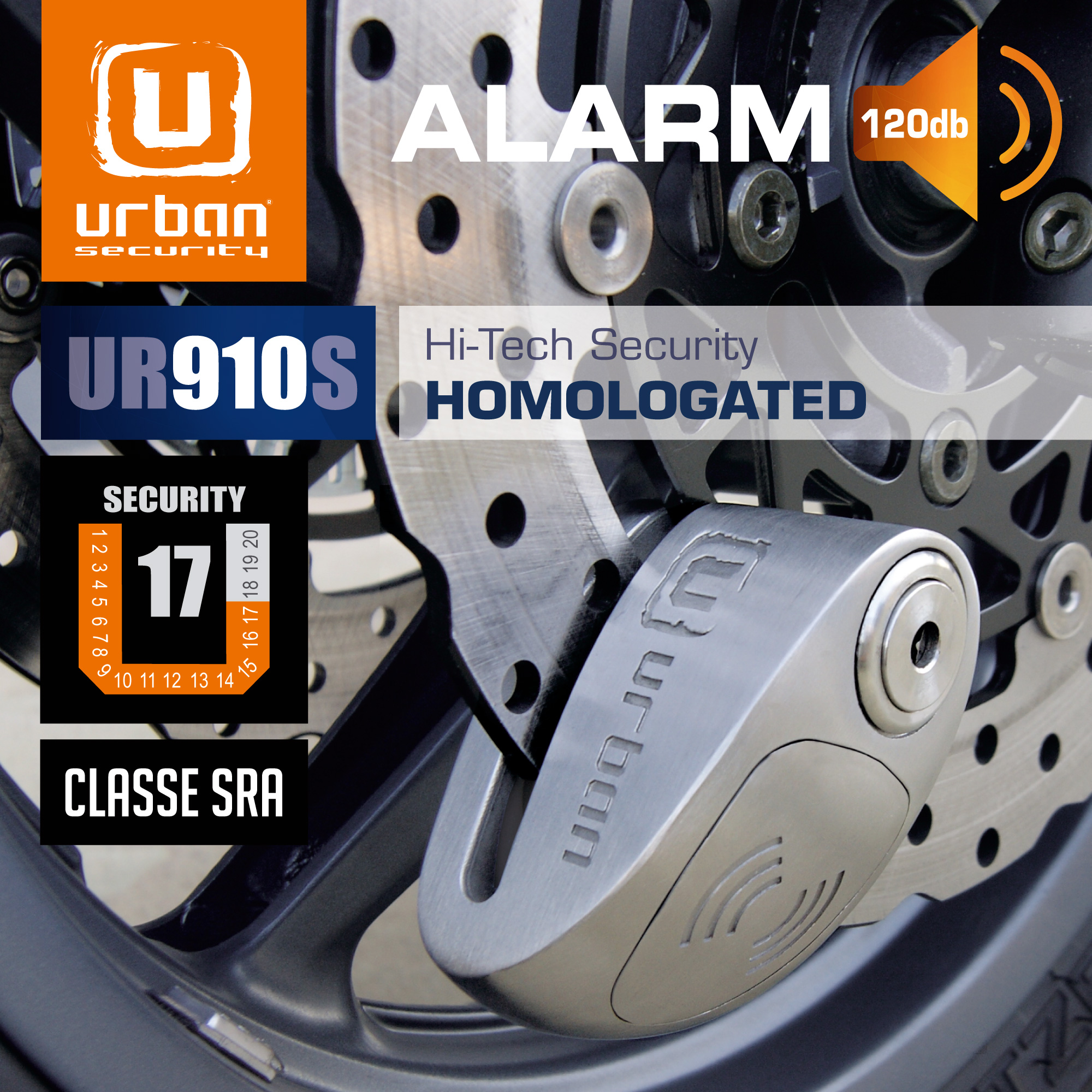 Antivol à disque Urban SRA - Bloque disque inox ø10 mm alarme Hi-Tech - vue 3