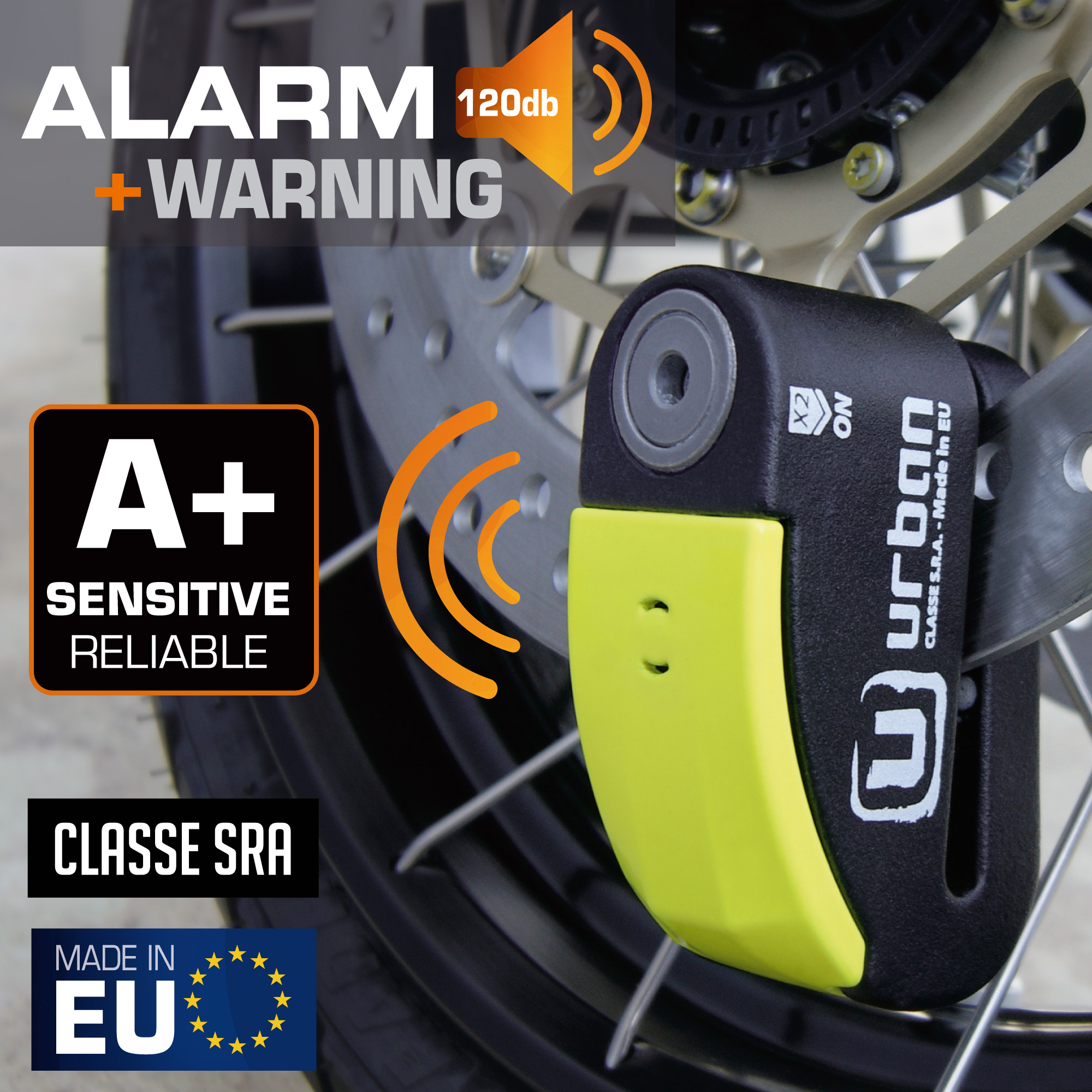Antivol bloque-disque Urban SRA noir et jaune ø14 mm Hi-Tech Alarme - vue 3