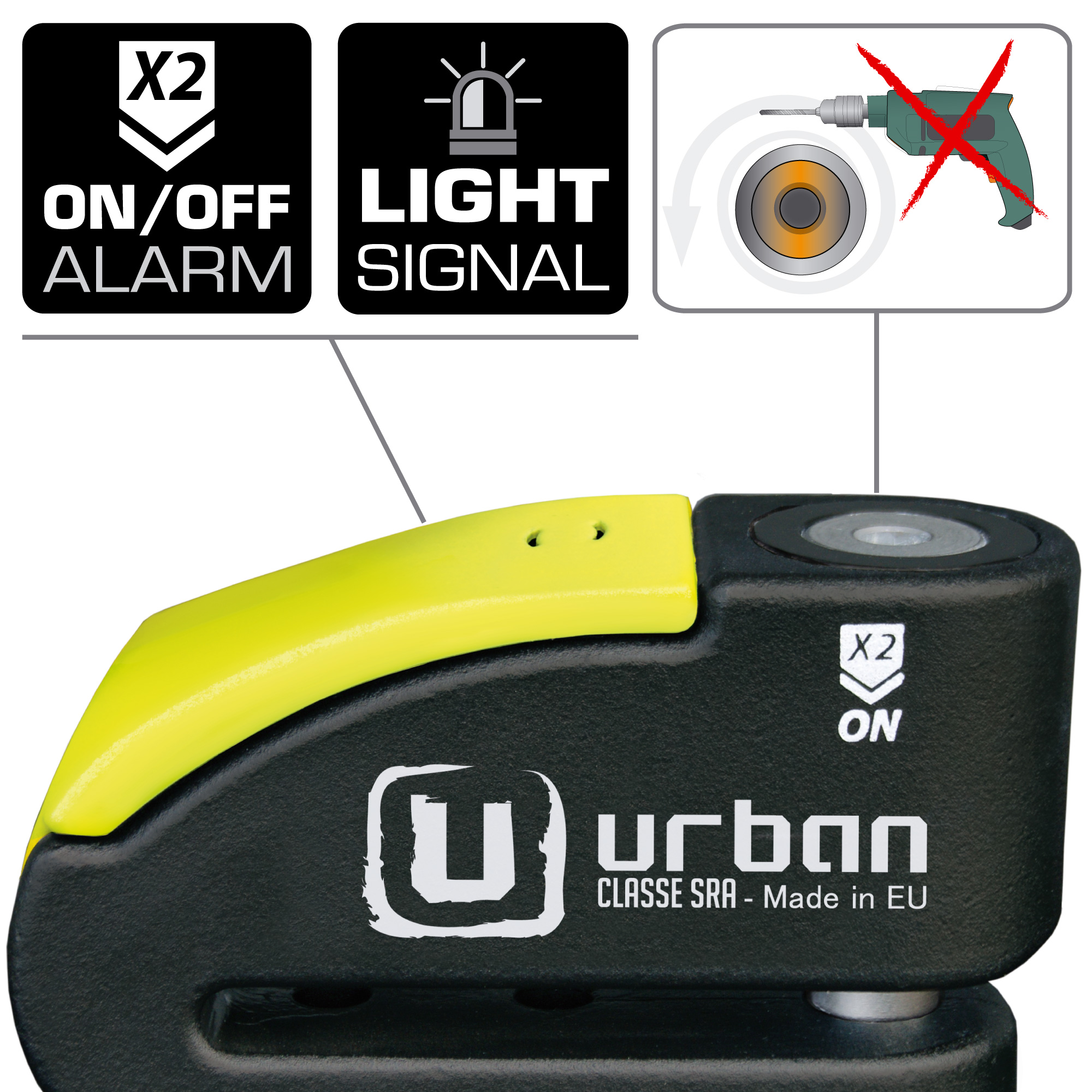 Antivol bloque-disque Urban SRA noir et jaune ø14 mm Hi-Tech Alarme - vue 4