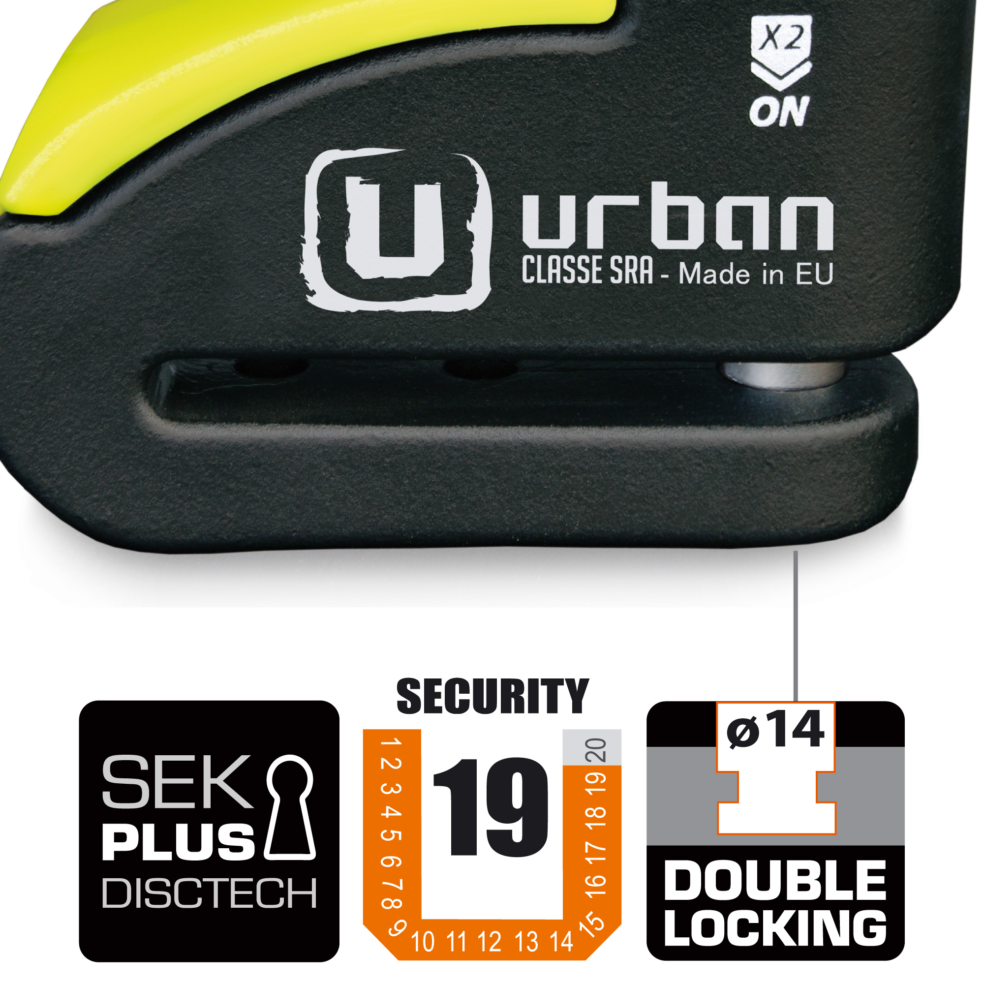 Antivol bloque-disque Urban SRA noir et jaune ø14 mm Hi-Tech Alarme - vue 5