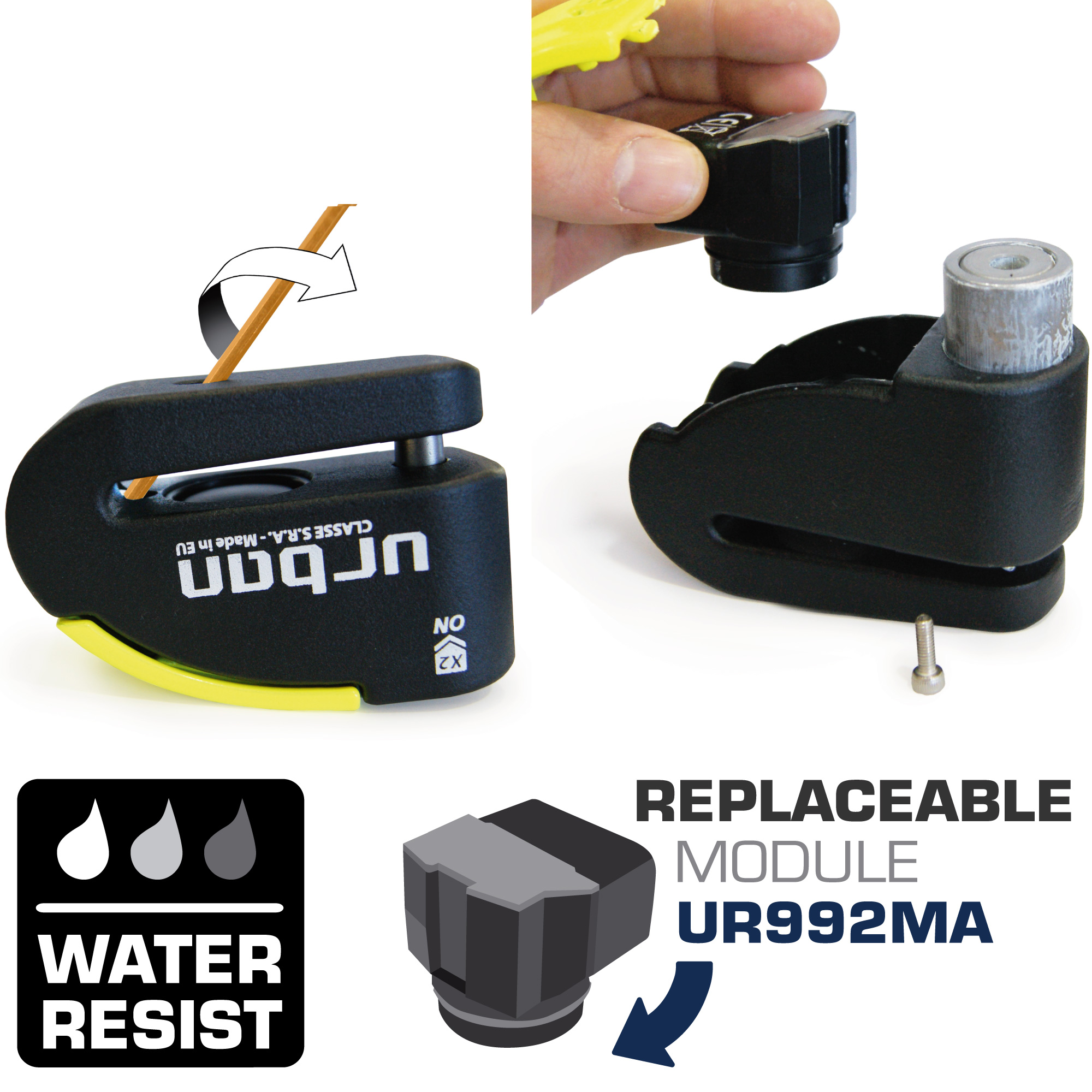 Antivol bloque-disque Urban SRA noir et jaune ø14 mm Hi-Tech Alarme - vue 6