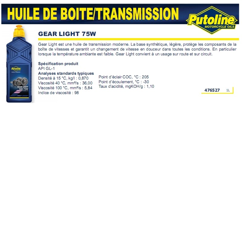 Huile de boîte 75W synthétique Putoline Light Gear 1L - vue 2