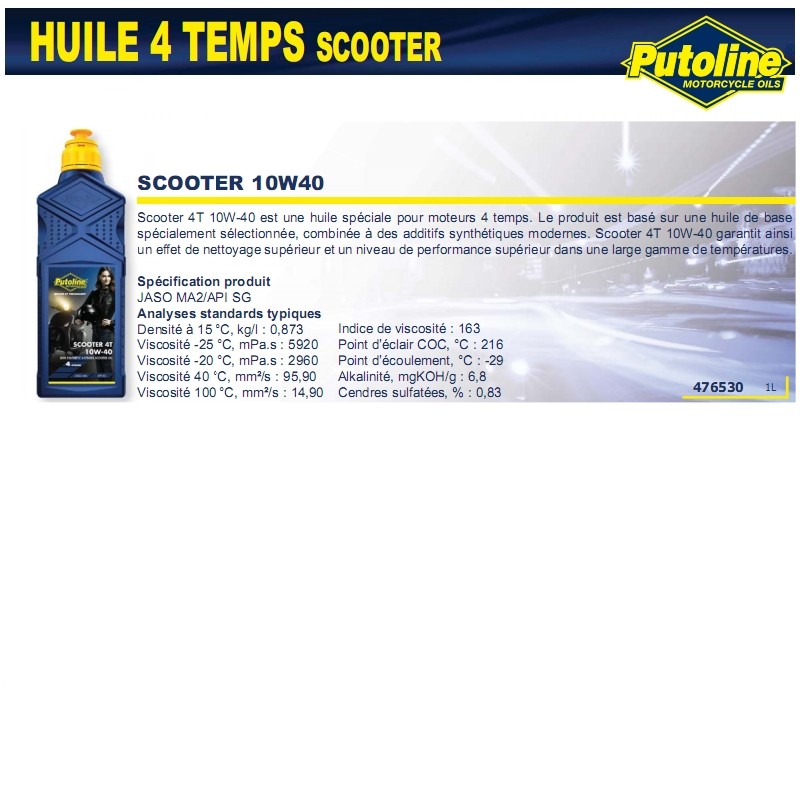 Huile moteur Putoline 10W40 demi-synthèse scooter 4T 1L - vue 2