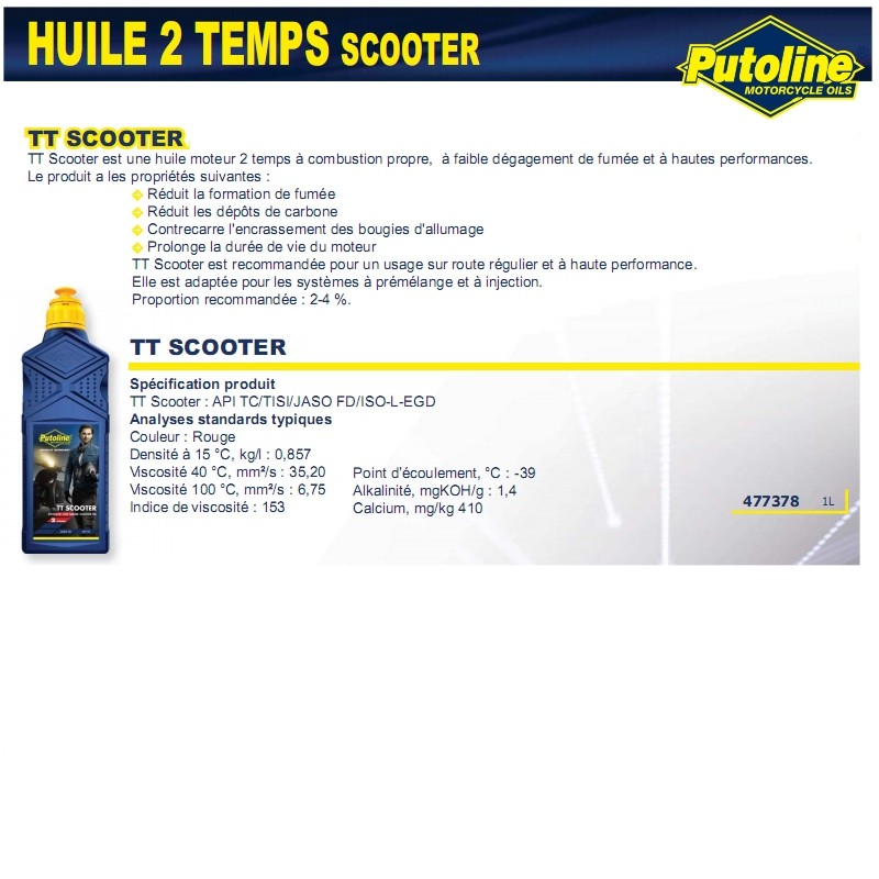 Huile 2 temps synthétique Putoline Scooter TT 1L - vue 2