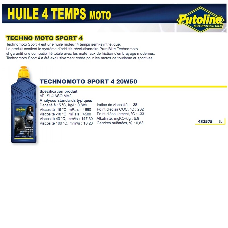 Huile Putoline Sport 4R 20W-50 1L - vue 2