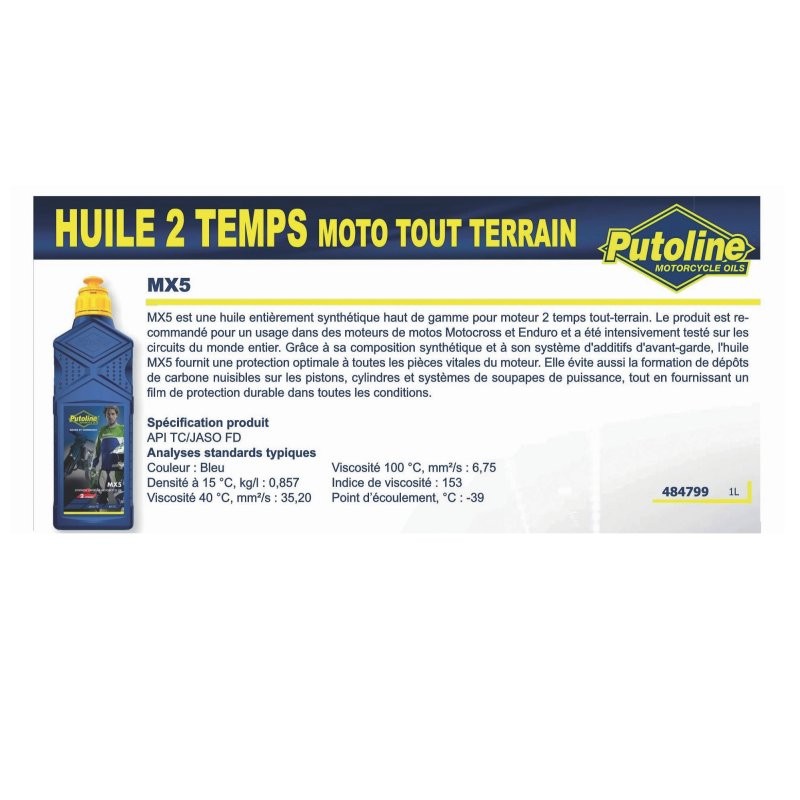 Huile moteur 2 temps Putoline MX 5 - 1L - vue 2