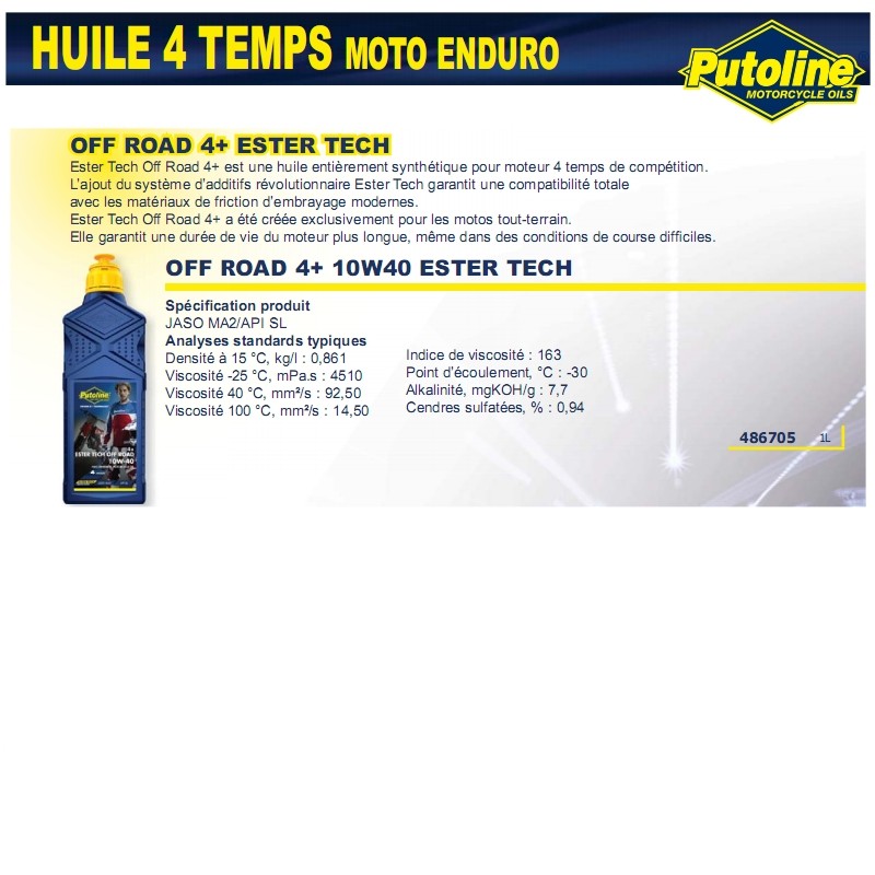 Huile Putoline Ester Tech Off Road 4+ 10W40 1L - vue 2