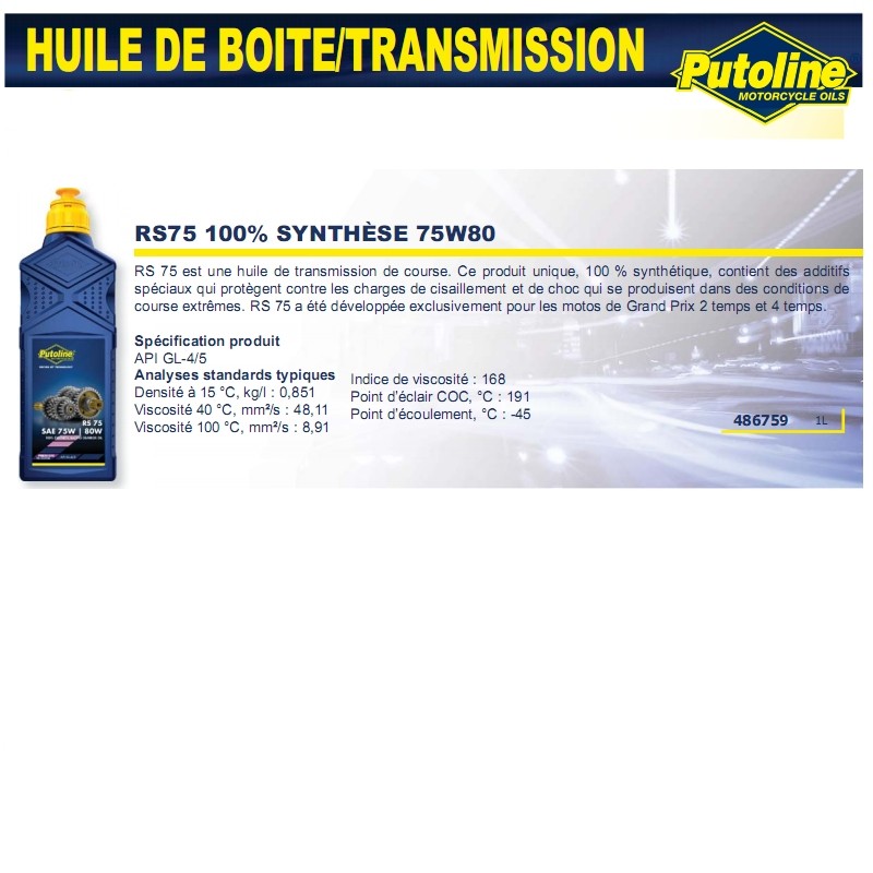 Huile de transmission Putoline 75W80 RS 1L - vue 2