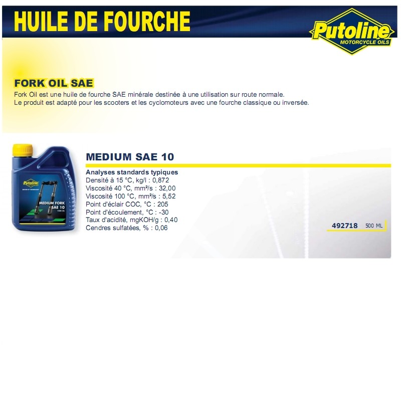 Huile de fourche avant Putoline Sea10 W Medium 500 ml 74051 - vue 2
