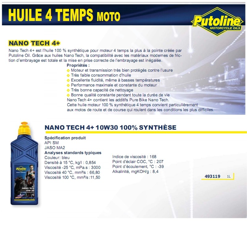 Huile Putoline N-Tech Pro R+ 10W-30 - 1L - vue 2