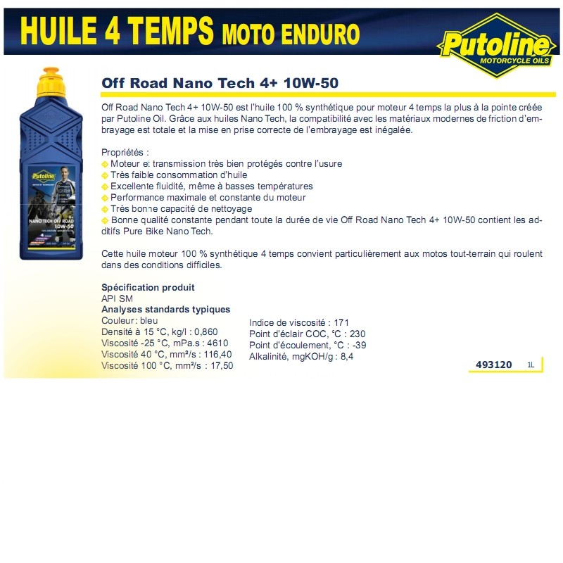 Huile Putoline N-Tech Off Road 10W-50 1L - vue 2