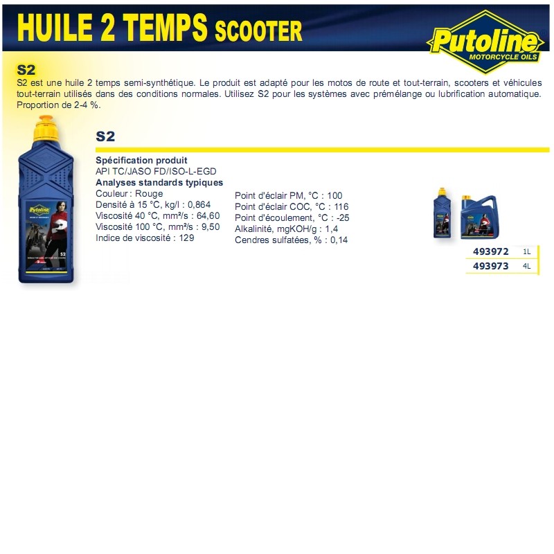 Huile Putoline S2 Semi-synthétique 1L - vue 2