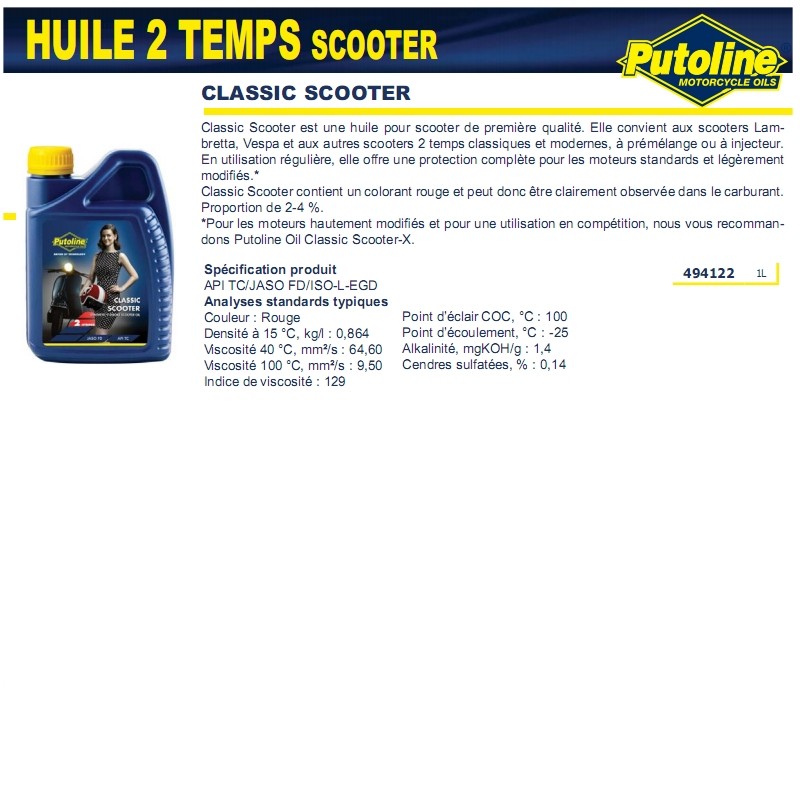 Huile 2 temps Putoline 1L - 74100 - vue 2