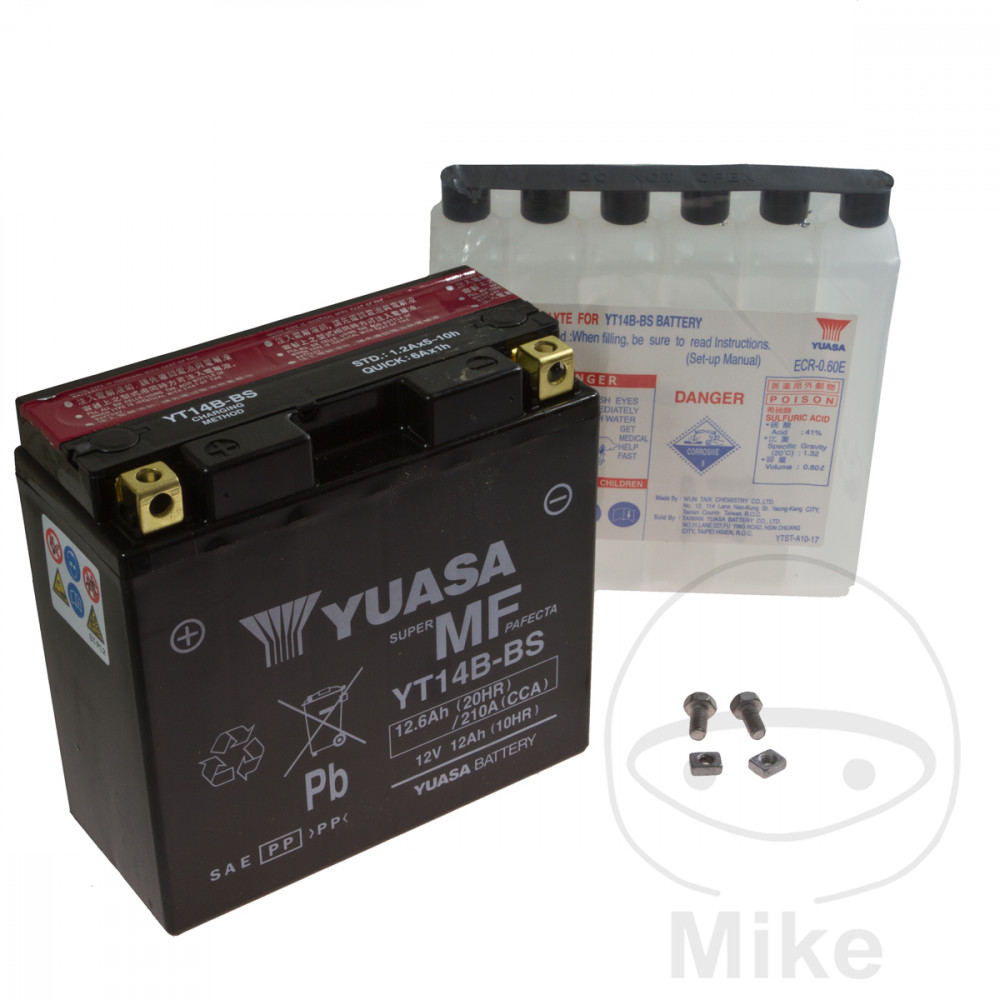 Batterie 12V 12 ah YT14B-BS Yuasa MF sans entretien haute performance avec pack acide (lg150xl70xh145mm) (equivalent YT14-B4) - vue 2