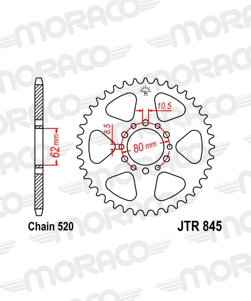 Couronne JT Sprockets 40Z PAS 520 Diamètre Intérieur 062 Entraxe Fixation - vue 2