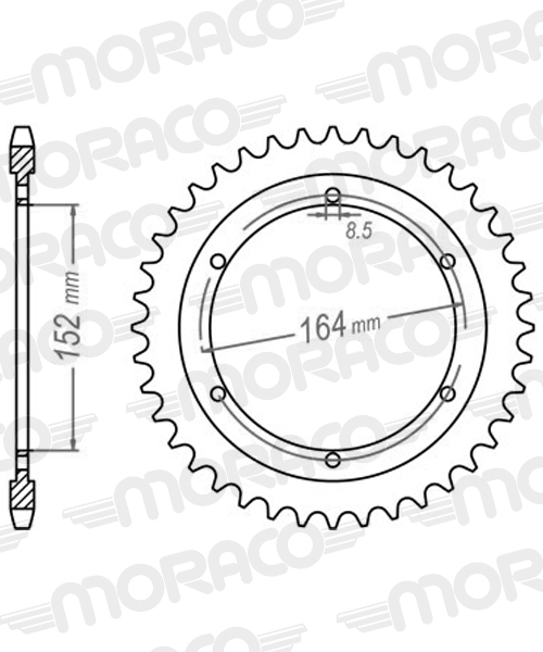 Couronne JT Sprockets 42Z PAS 530 Diamètre Intérieur 152 Entraxe Fixation - vue 2