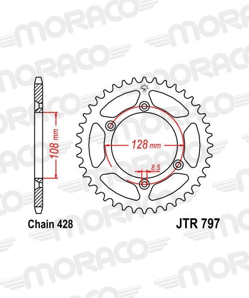 Couronne JT Sprockets 57 dents pas 428 diamètre intérieur 108 - vue 2