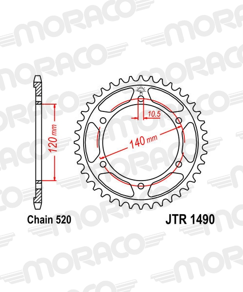 Couronne JT Sprockets 44Z PAS 520 Diamètre Intérieur 120 Entraxe Fixation - vue 3