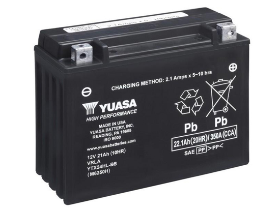 BATTERIE 12V 21 Ah YTX24HL-BS YUASA MF SANS ENTRETIEN HAUTE PERFORMANCE AVEC PACK ACIDE  (Lg205xL87xH162mm)