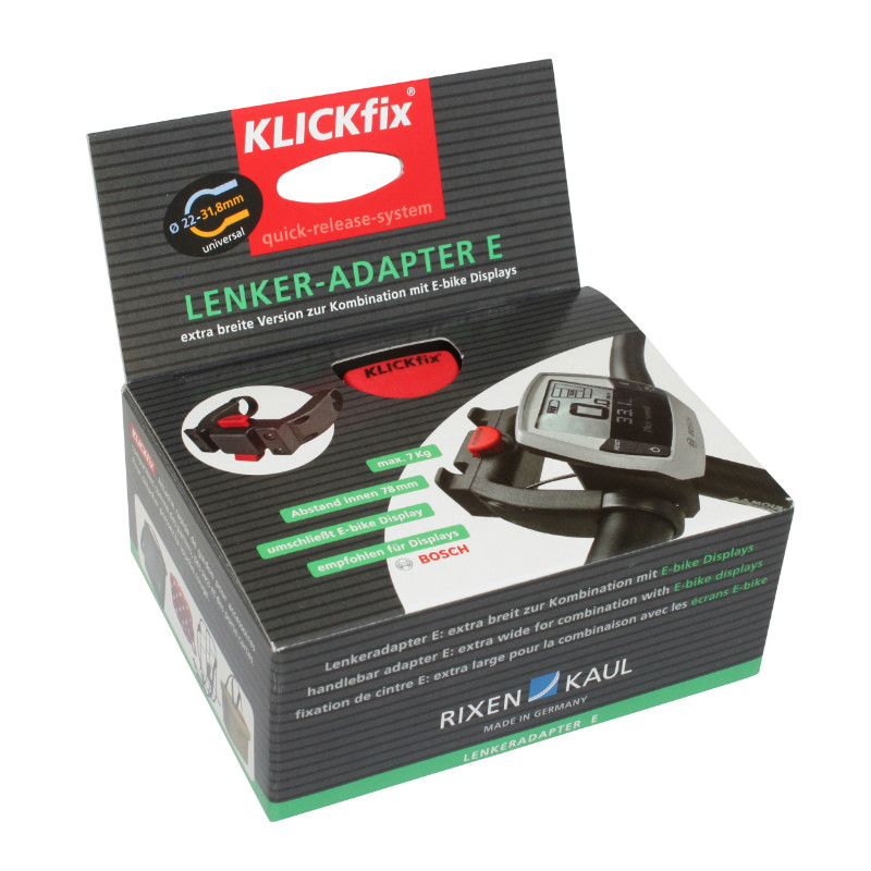 Fixation de panier avant Klickfix VAE E-bike sur cintre diam 22-26 mm +31.8 mm avec antivol - vue 2