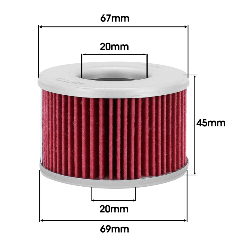 Filtre a huile moto adaptable honda 400 CBX, 500 CX, 650 CX (69X45MM) -Hiflofiltro HF111 - vue 2