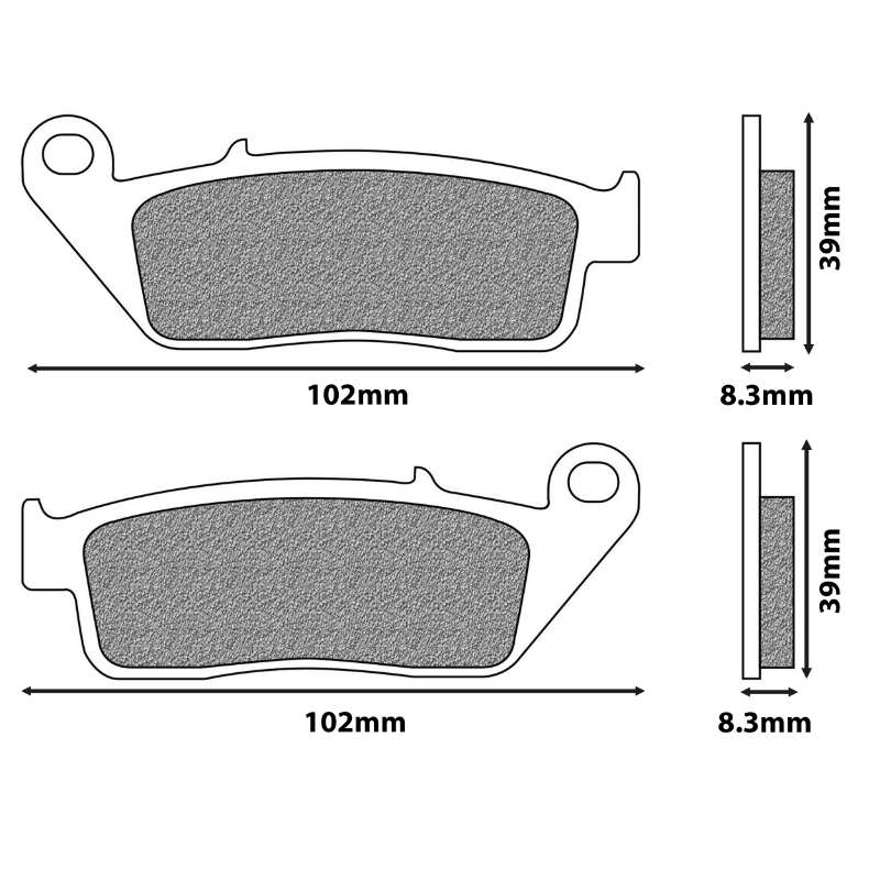Plaquette de frein Newfren pour kawasaki Z750 2007+2012, Z800 2013+2016 av-triumph 675 street triple 2008+2017av-honda 125 forza 2015+ av (l 39MM - h 102MM - p 8.3MM)(FD0132SE) (elite metal fritte) - vue 2