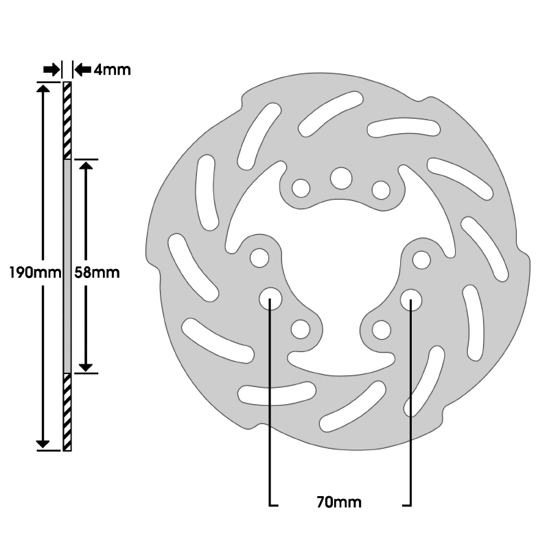 Disque de frein P2R adaptable MBK Nitro 50 av+ar, Yamaha Aerox 50 av+ar, Peugeot TKR 50 av, Piaggio Typhoon 50 av, Piaggio NRG 50 av (ext 190mm, int 58mm, 3 trous) - vue 2