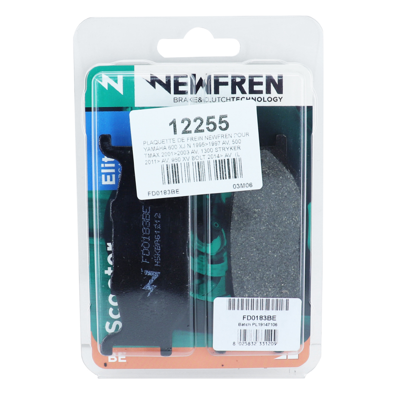 Plaquette de frein Newfren pour yamaha 500 TMAX 2001+2003 av, 900 XJ s diversion 1995+2003 av, 1300 stryker 2011+ av, 950 XV bolt 2014+ av (l 102.5MM - h 41MM - p 10MM) (FD0183BE) (elite organique) - vue 3
