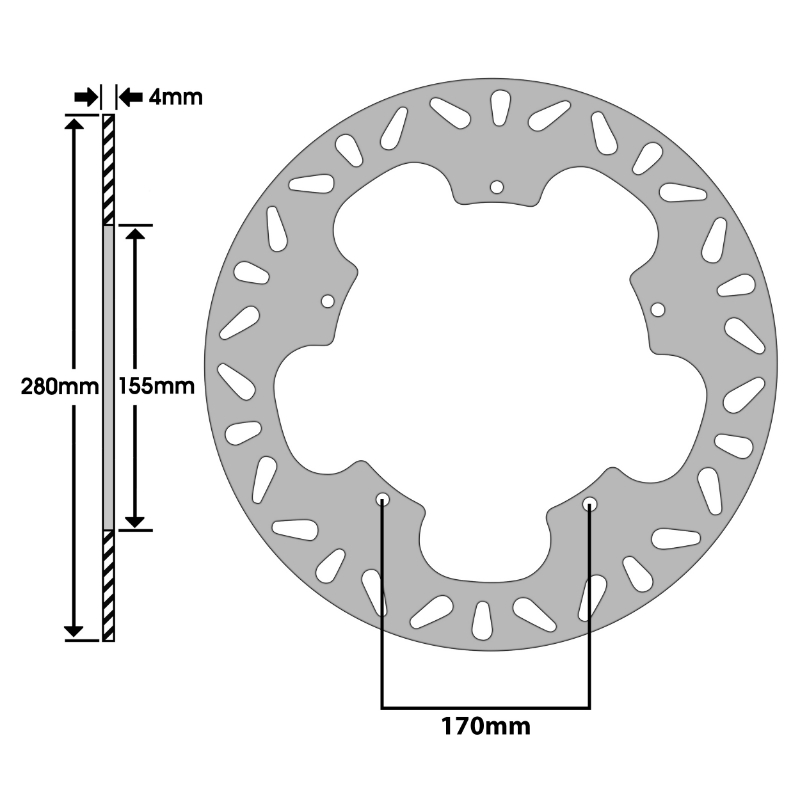 Disque de frein adaptable MBK 50 x power 2004+ av, yamaha 50 TZR 2004+ av, aprilia 50 RS 1999+2005 av (ext 280MM - int 155MM - 5 trous) (DF4039A) -Newfren - vue 2