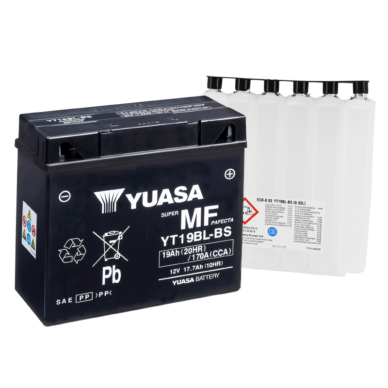 Batterie 12V 19 ah YT19BL-BS Yuasa MF sans entretien haute performance avec pack acide (lg186xl82xh171mm) - vue 2