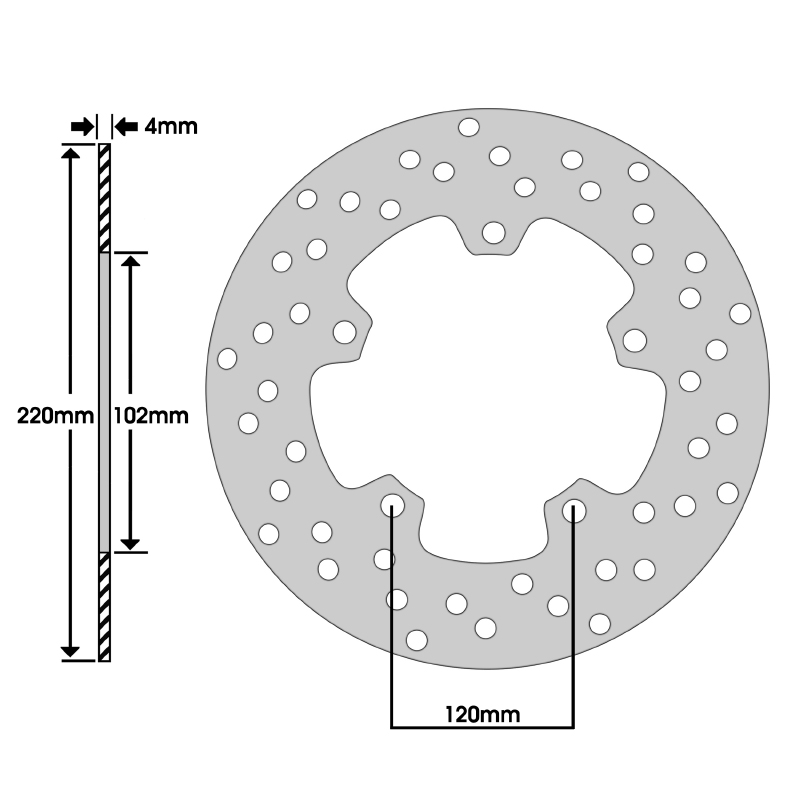 Disque de frein Newfren DF4035A adaptable MBK 125 Thunder 2001+ Yamaha 125 Maxter 2001-2002 Aprilia 50 RS 1996-2011 BMW 125 C1 1999+ (220mm ext - 102mm int - 5 trous) - vue 2