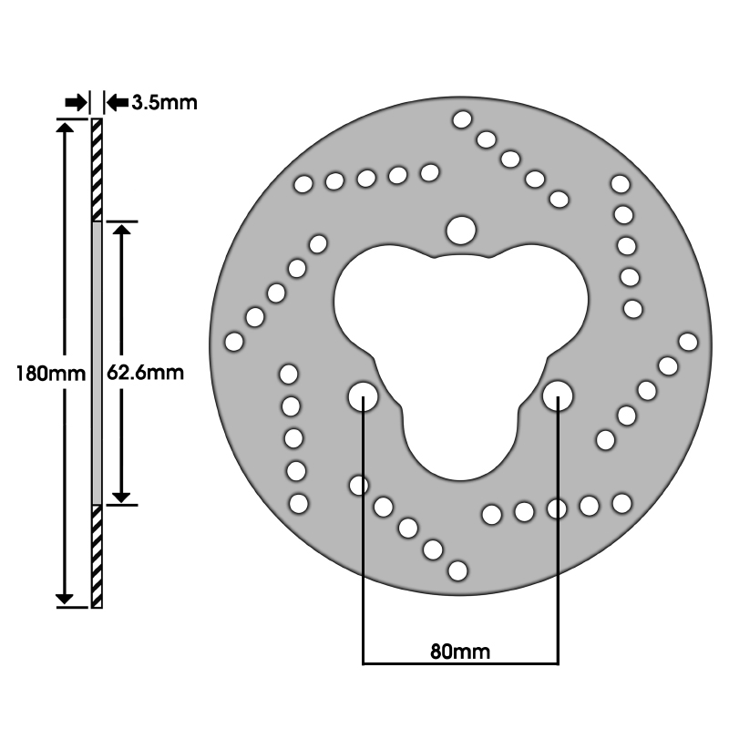 Disque de frein adaptable derbi 50 senda r racer 2002+, senda SR 1999+ ar - gilera 50 SMT, RCR 2003+ ar (ext 180MM - int 62MM - 3 trous) (DF4040A) -Newfren - vue 2