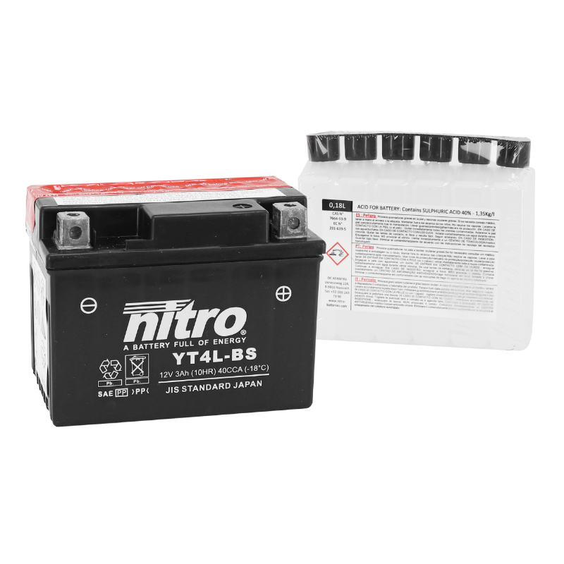 Batterie 12V 3 ah NT4L-BS Nitro MF sans entretien avec pack acide (lg114xl71xh86mm) (equivalent YT4L-BS) - vue 2