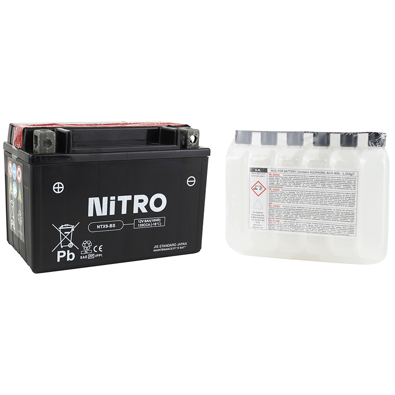 Batterie 12V 8 ah NTX9-BS Nitro MF sans entretien avec pack acide (lg150xl87xh105mm) (equivalent YTX9-BS) - vue 2
