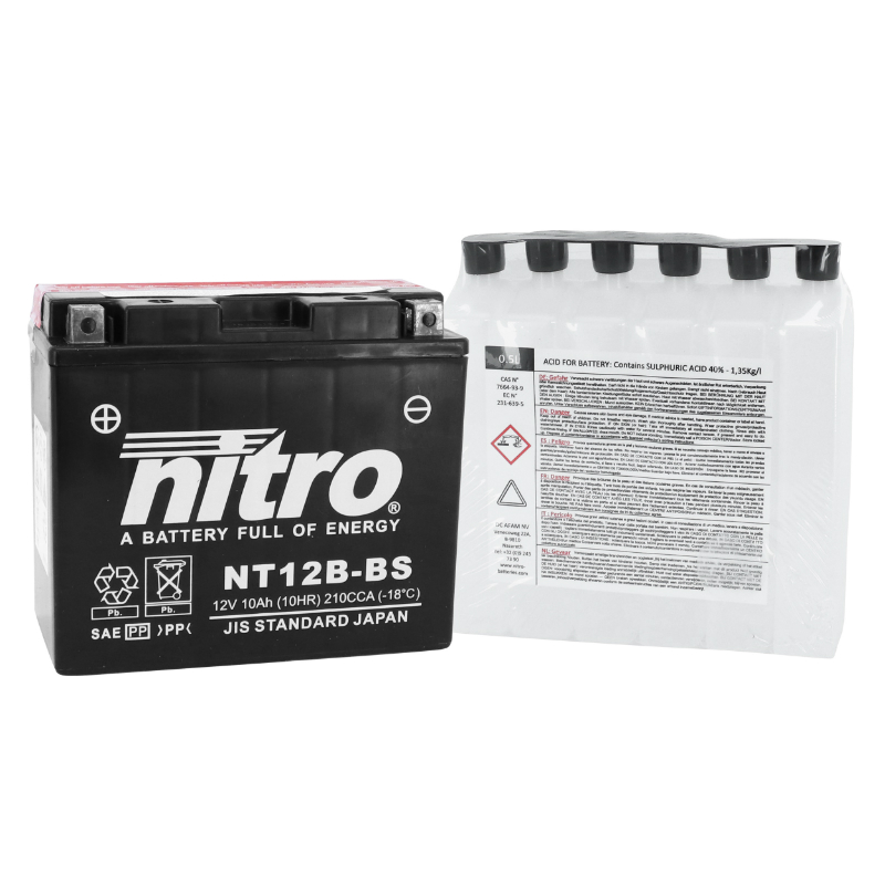 Batterie 12V 10 ah NT12B-BS Nitro MF sans entretien avec pack acide (lg150xl69xh130mm) (equivalent YT12B-BS) - vue 2