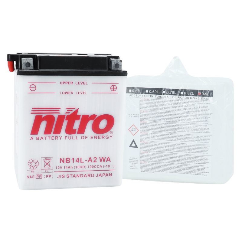 Batterie 12V 14 ah NB14L-A2 Nitro conventionnelle avec entretien (lg134xl89xh166mm) (equivalent YB14L-A2) - vue 2