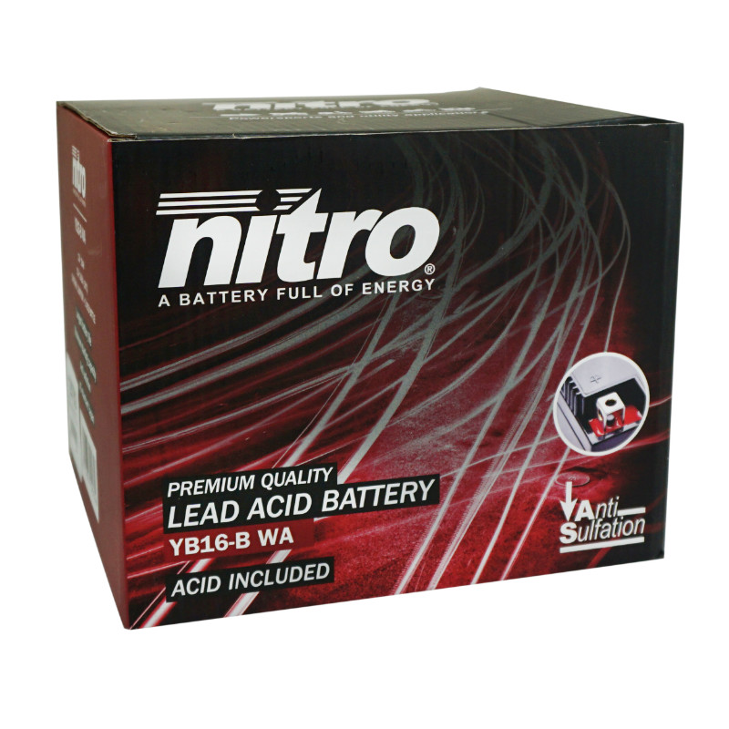 Batterie 12V 19 ah NB16-B Nitro conventionnelle avec entretien (lg175xl100xh155mm) (equivalent YB16-B) - vue 2
