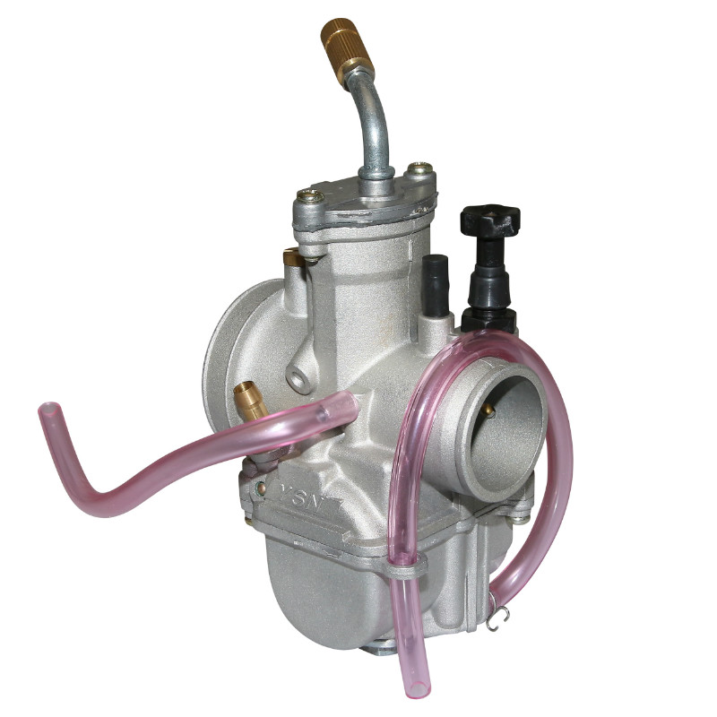 Carburateur PWK 24 Silver à boisseau plat avec Power Jet entrée air poli + coude tournant + starter à tirette P2R - vue 2
