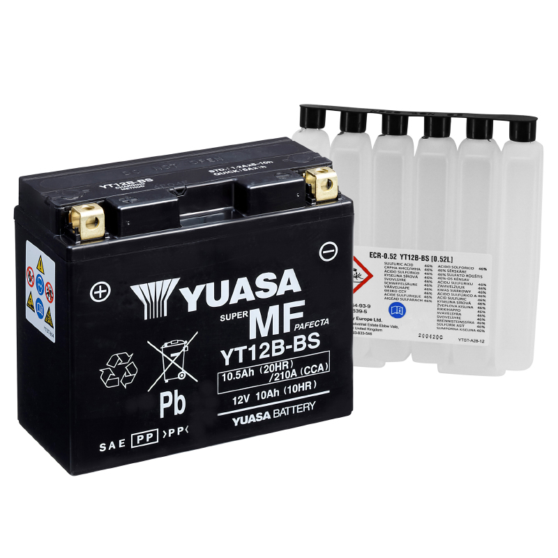Batterie 12V 10 ah YT12B-BS Yuasa MF sans entretien haute performance avec pack acide (lg150xl69xh130mm) - vue 2