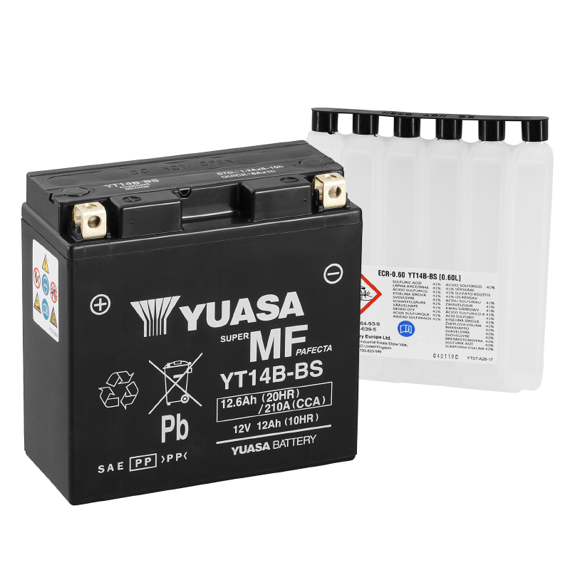 Batterie 12V 12 ah YT14B-BS Yuasa MF sans entretien haute performance avec pack acide (lg150xl70xh145mm) (equivalent YT14-B4) - vue 2