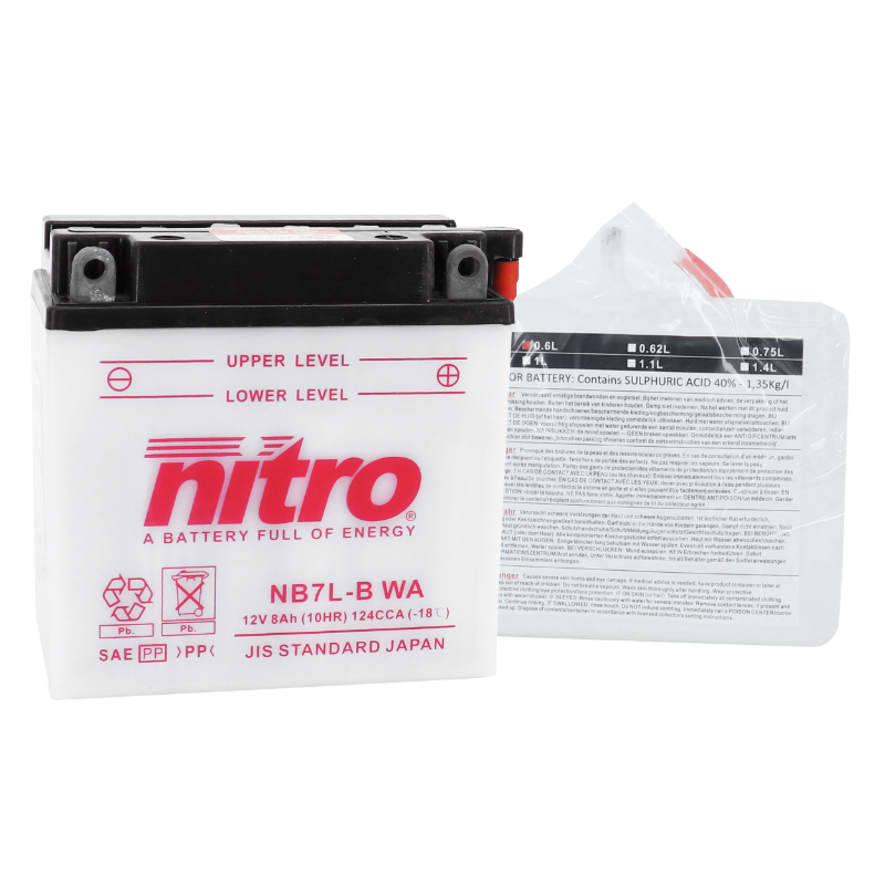 Batterie 12V 8 ah NB7L-B Nitro conventionnelle avec entretien (lg135xl75xh133mm) (equivalent YB7L-B) - vue 2