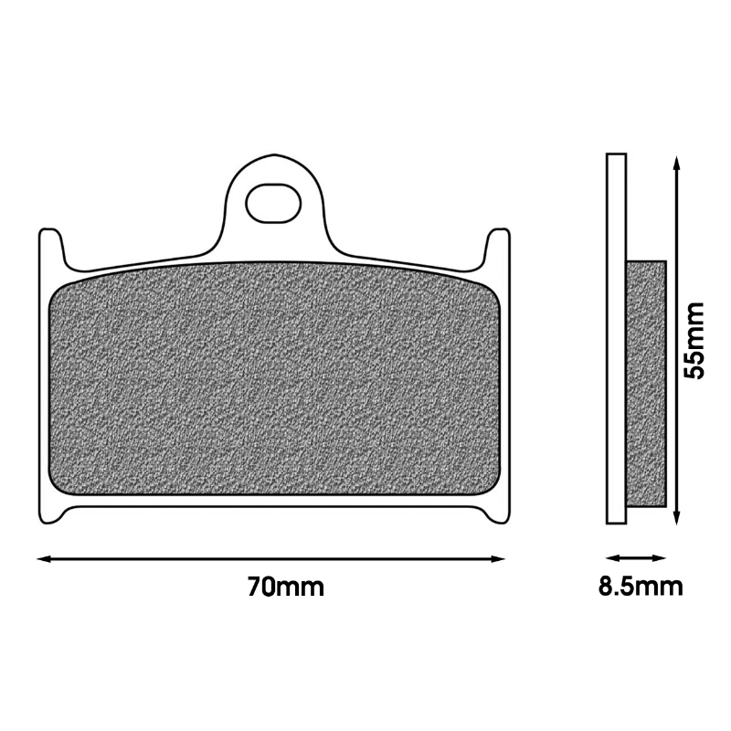 Plaquette de frein Newfren pour suzuki 1100 GSX-R 1989+1992 av, 1200 GSF bandit 1996+2000 av - triumph 900 speed triple 1997+2001 av (l 70MM - h 55MM - p 8.5MM) (FD0129TS) (touring metal fritte) - vue 2